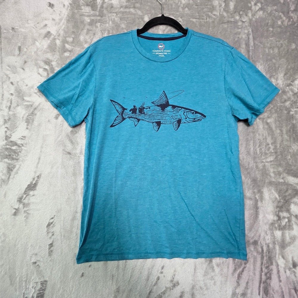 Vineyard Vines Dunes Tee Mens Medium Blue Heather Fish Graphic T-Shirt